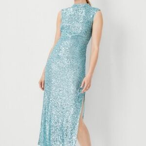 Ann Taylor Sparkling Aqua Sequin Midi Dress